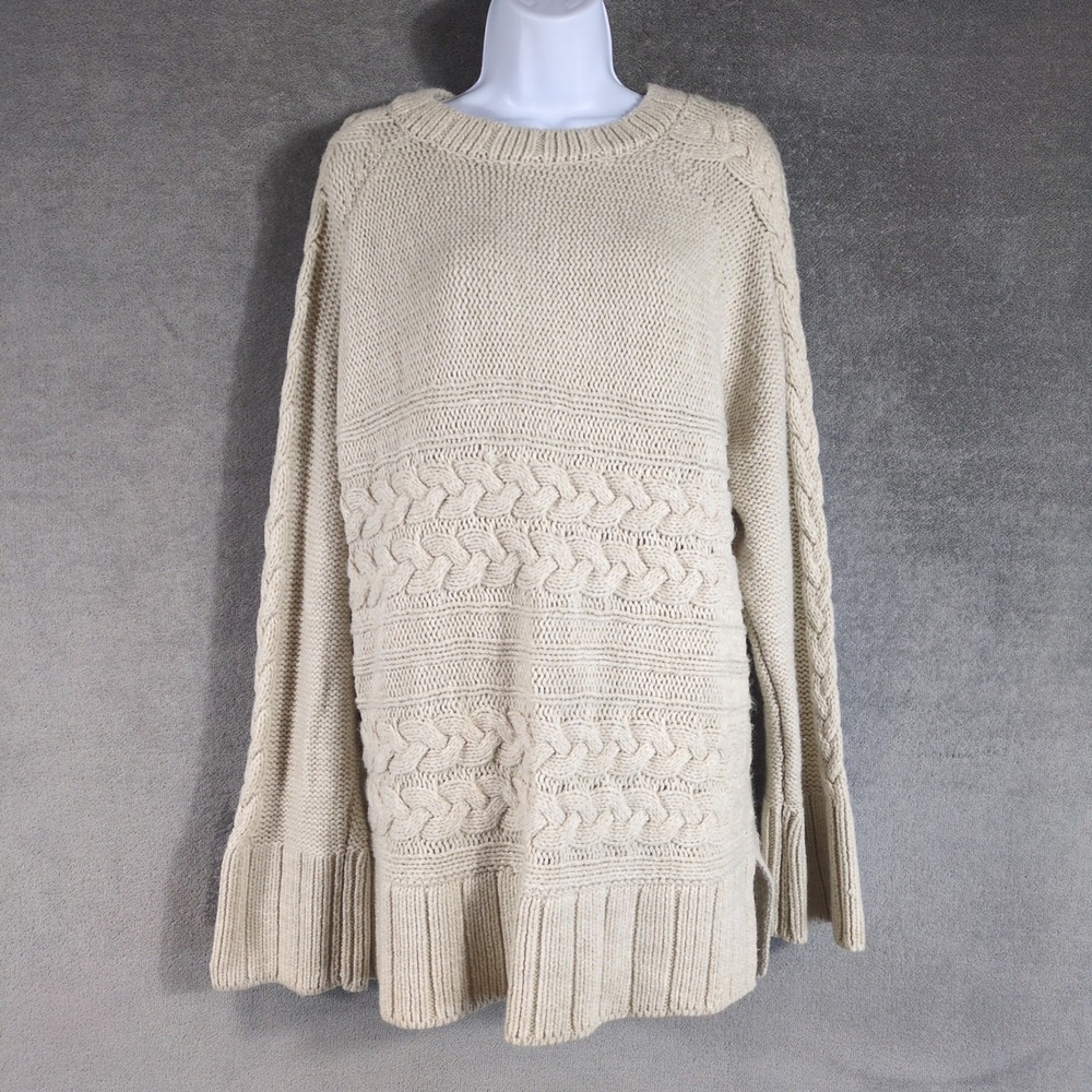St Johns Bay Womens 1X Cream Cable Knit Sweater Chunky Long Sleeve Pullover